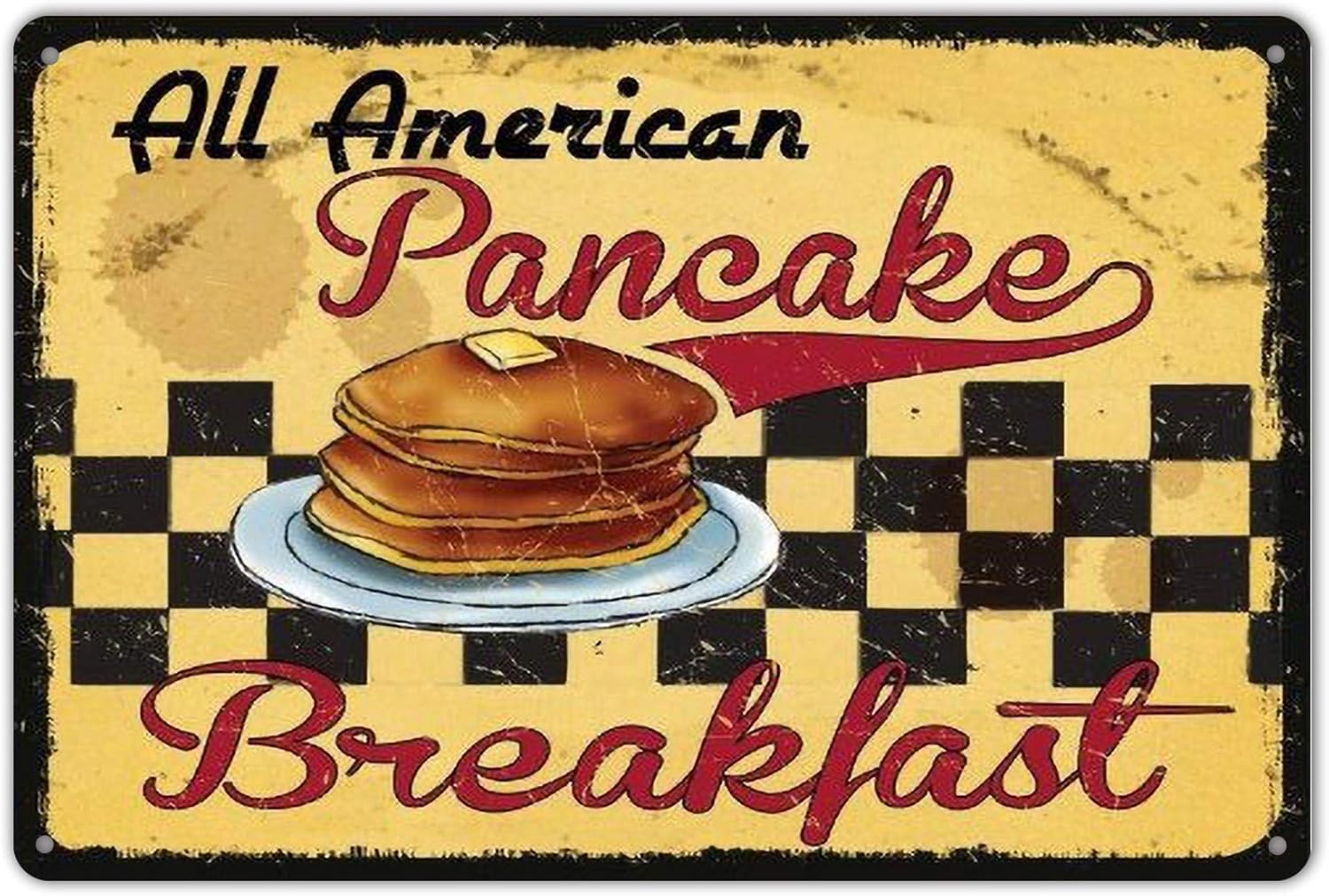 Pancake Breakfast Vintage Metal Tin Sign Posters Wall Art Aluminum Sign For Cafe Bar Garden Home Bathroom Decoration 12x8 inch
