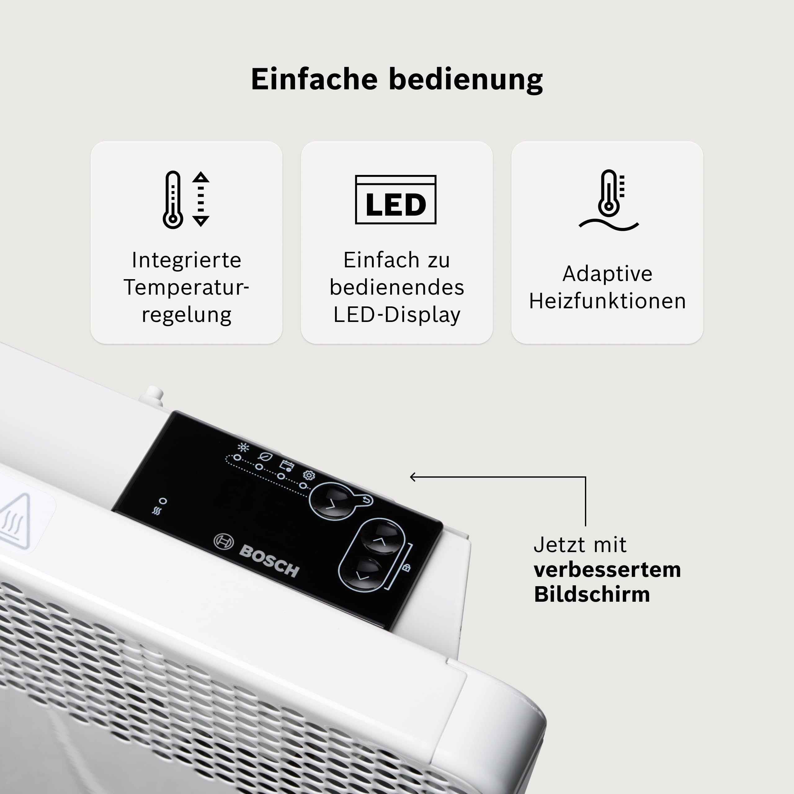Bosch Heat Convector 4000-5 Elektrischer Konvektor, 500 W | Für Räume bis ca. 5 m², Elektroheizung mit Elektronischem Regler, LED-Anzeige, Wochenprogramm und Spritzwasserschutz