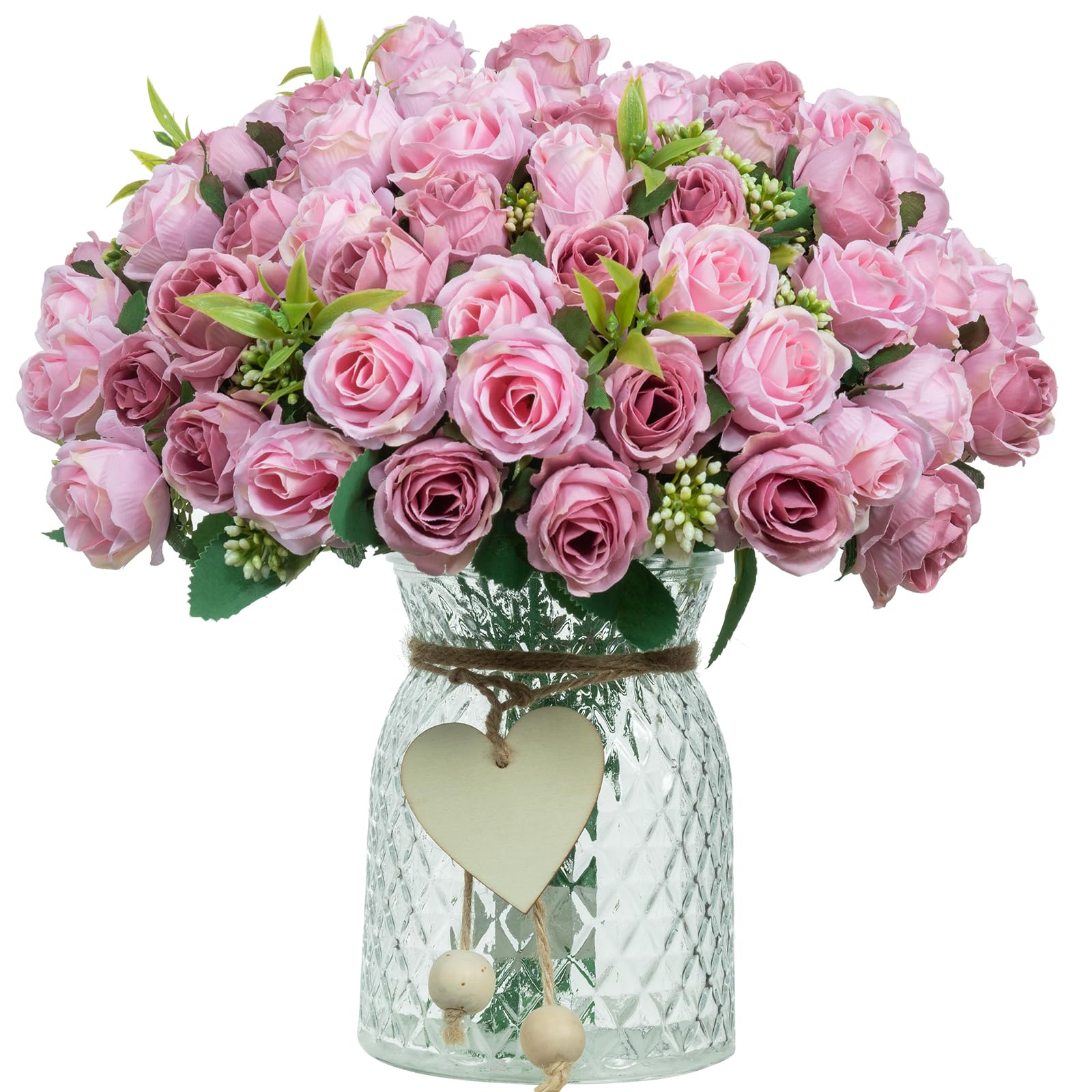 DuHouse 6 Pack Mini Rose Heads Artificial Flowers Bouquet Silk Roses Flowers Bunches Bulk for Wedding Home Garden Parties Decor(Dusty Pink)