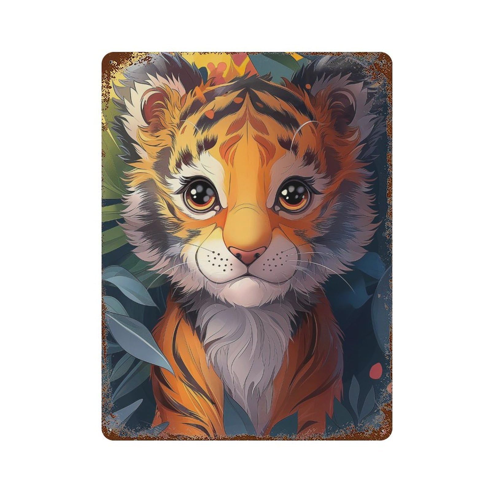 Tiger Cub Jungle Adventure Rusty Metal Tin Sign 15.7"x11.8", for Pub, Kitchen And Man Cave Decor, Novelty Wall Decor