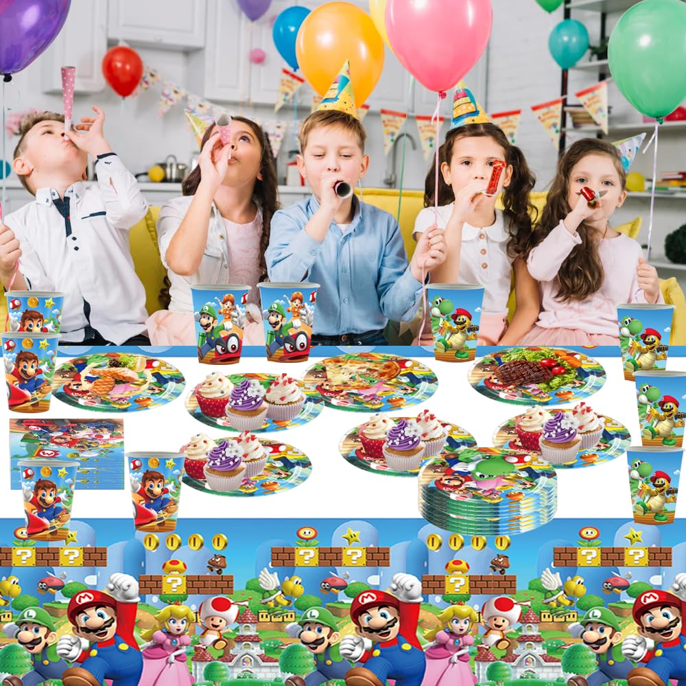 Ruicnte Ensemble De Vaisselle Pour Fête D'anniversaire Avec Bannière Et Nappes, Assiettes, Tasses, Serviettes, Vaisselle Pour 24 Invités, Hommes Et Garçons