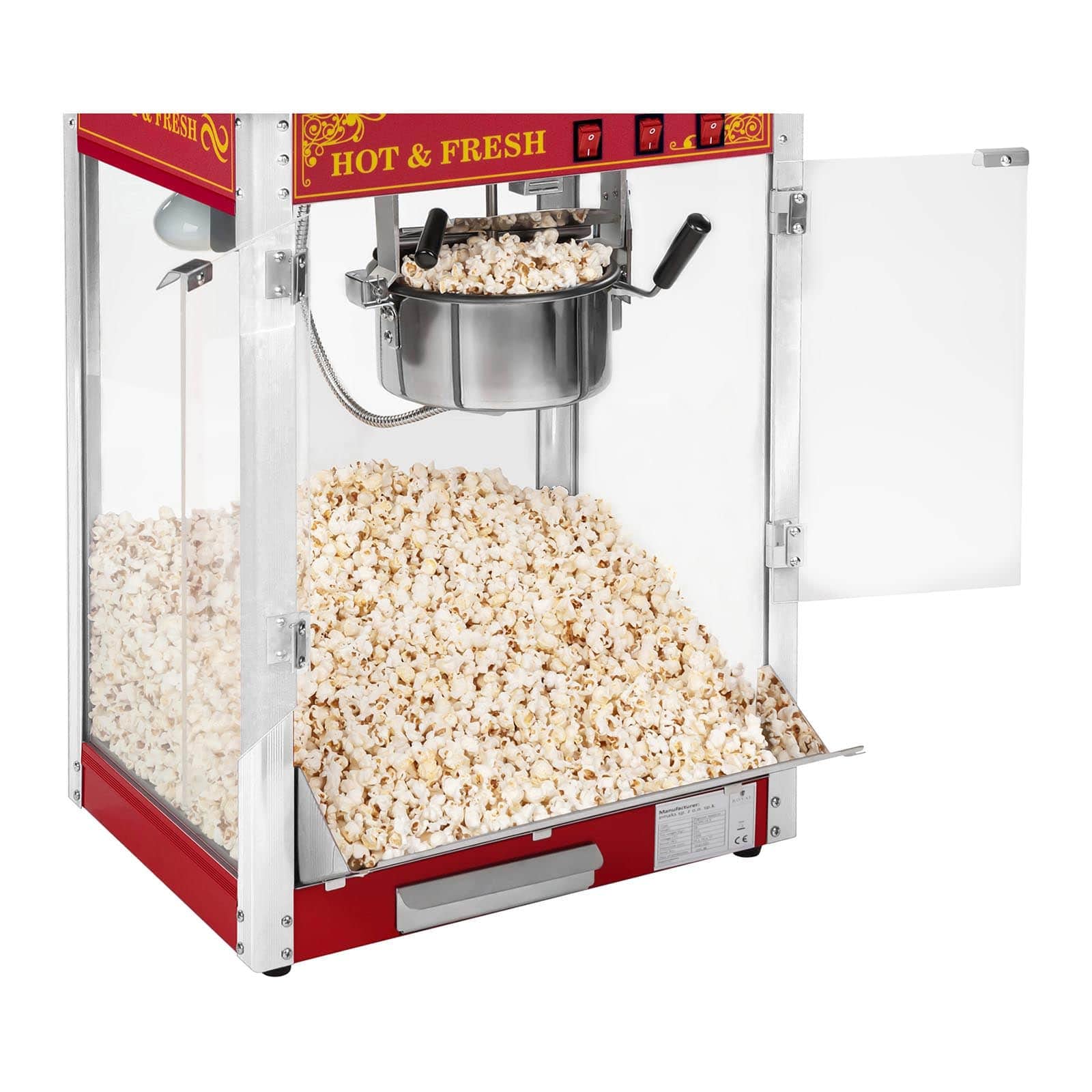 Royal Catering Machine à Popcorn (1.500W, rendement 5 kg/h récipient antiadhésif) Design USA Rouge