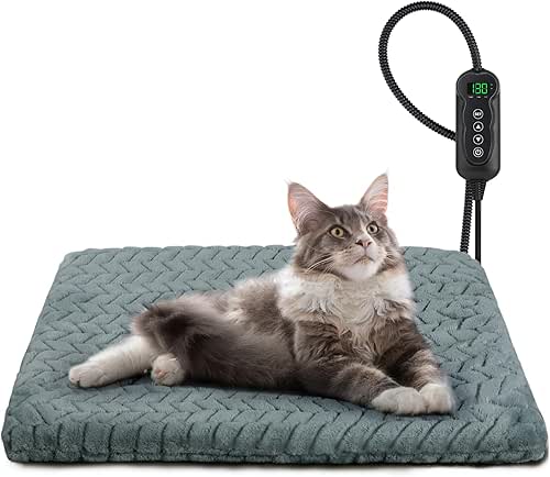 GASUR Heated Cat Bed, Waterproof Cat Heating Pad with Timer