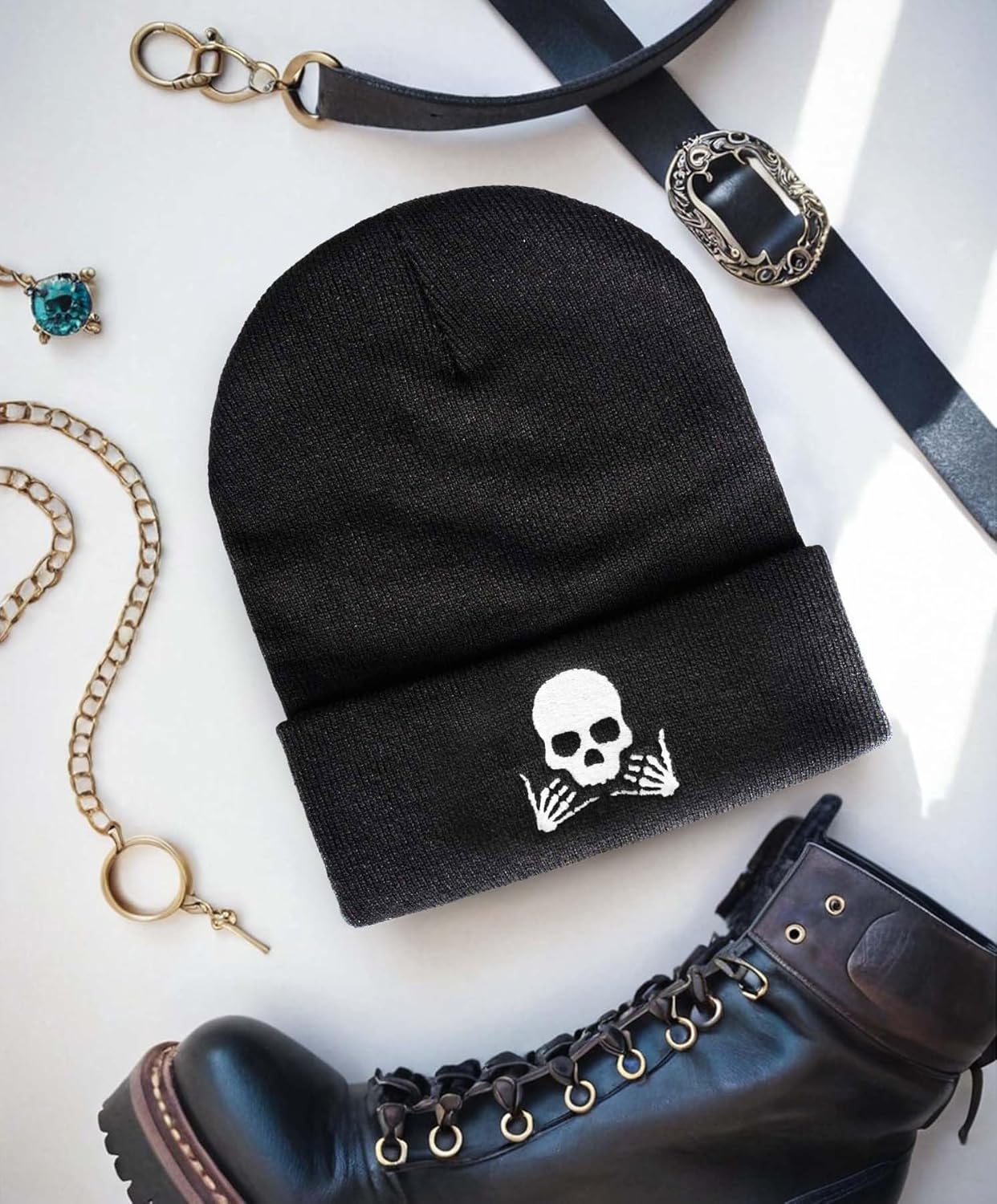 Gothic Skull Beanie Hats for Men Women, Skeleton Cuffed Winter Hat for Goth Gifts, Indoor and Outdoor Outfit Matching - Image 4