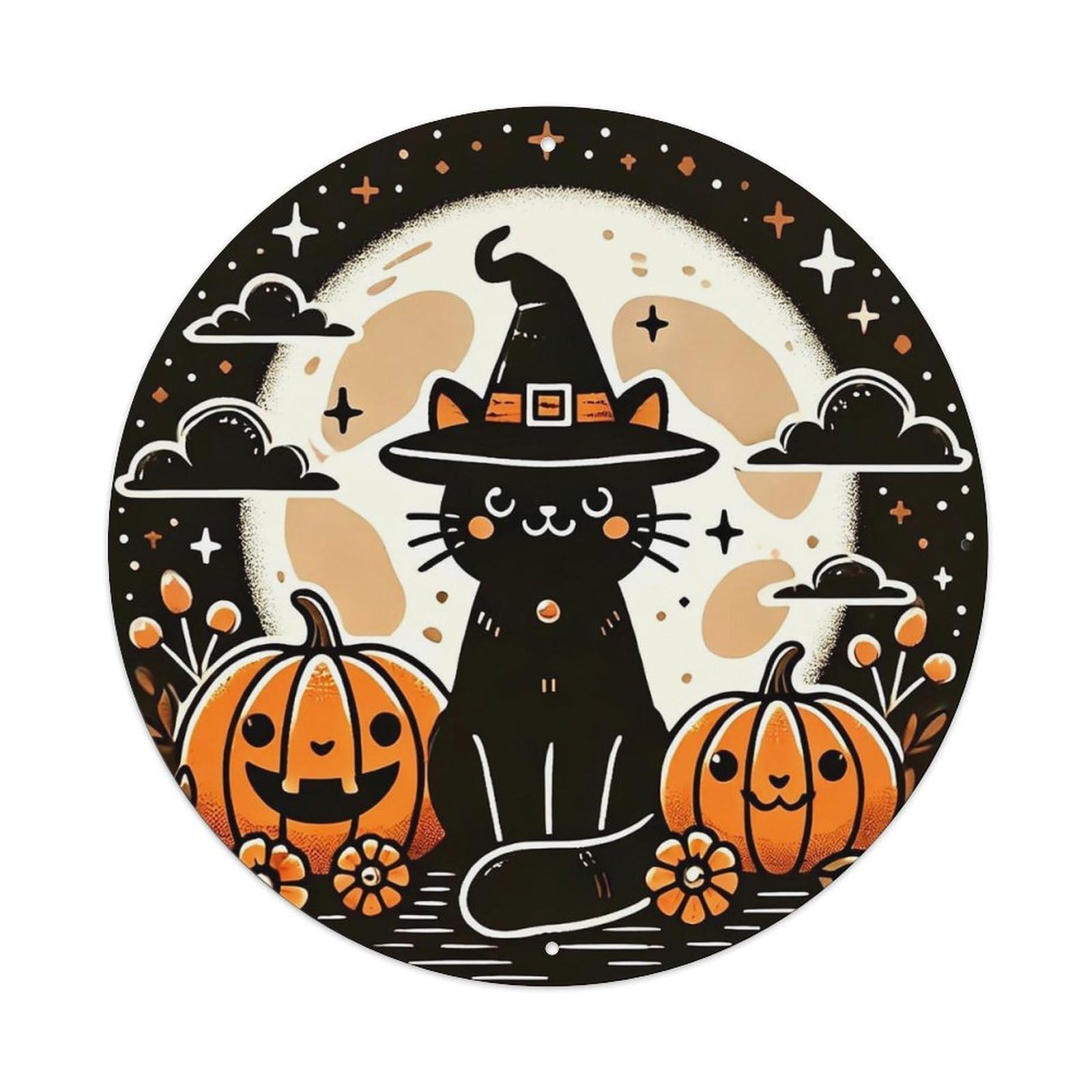 Halloween Cat With Pumpkins Moon Tin Sign Metal Poster Vintage Metal Signs for Home Man Cave Bar Cafe Kitchen laundry room Wall Decorations 8x8 inches
