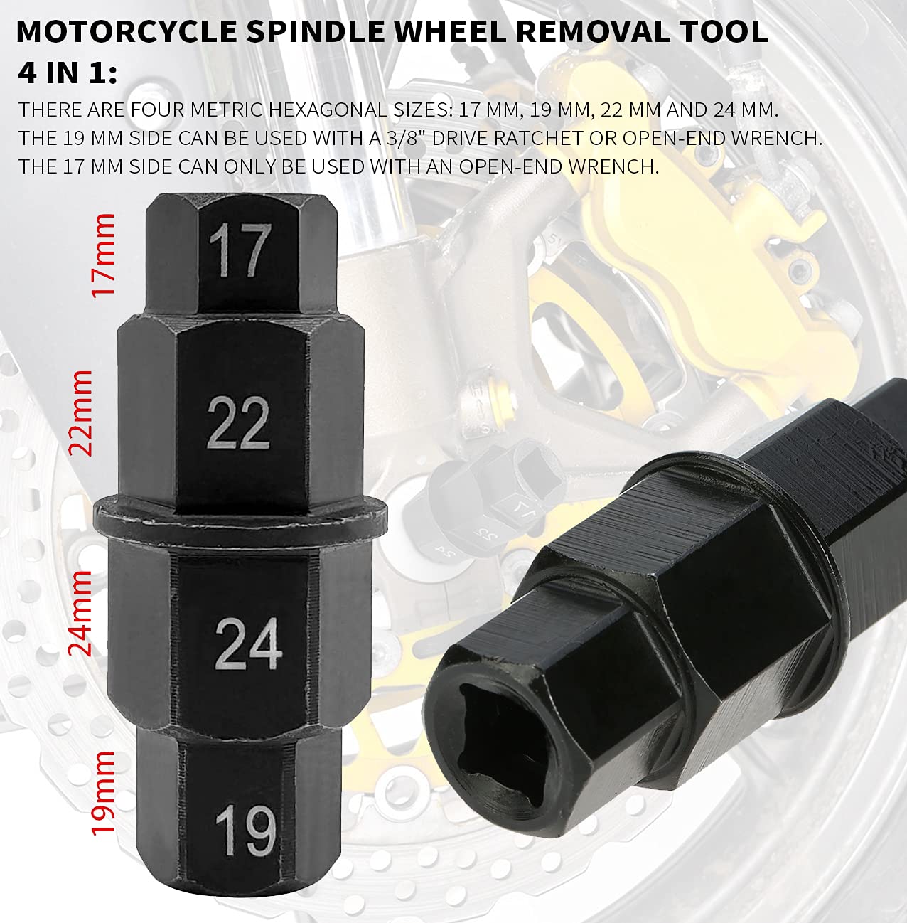 Clé Hexagonale Zoternen Pour Démontage D'essieu De Roue Avant De Moto 17 19 22 24 Mm Argent 85679901