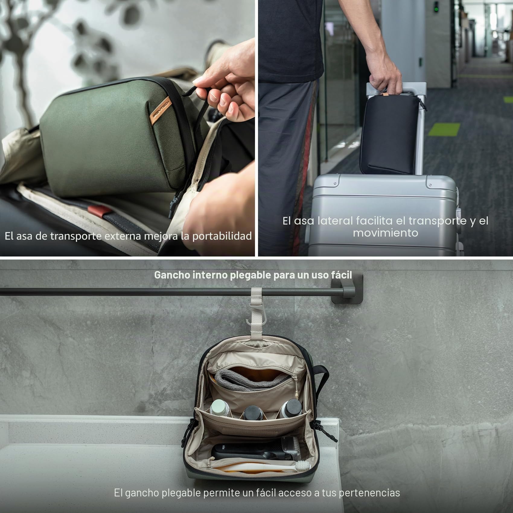 PGYTECH Neceser de Viaje Bolsa de Aseo, Organizador Compacto Negro | Tejido Impermeable, Separación Seco y Húmedo, Gancho Colgante, Múltiples Bolsillos, Neceser Ligero de Viaje