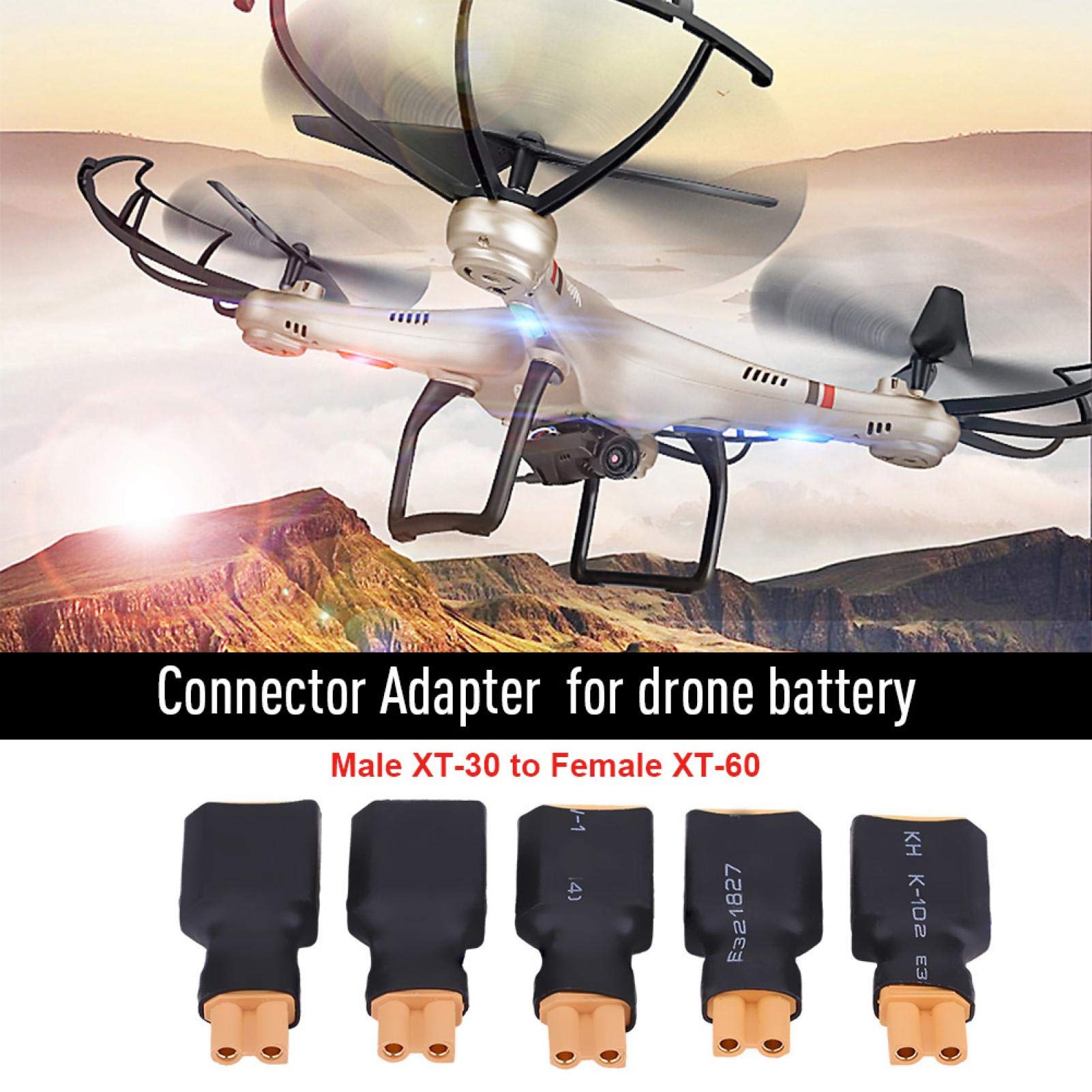 Juli- XT30 do XT60 RC złącze drona adapter z tworzywa sztucznego + metalowa wtyczka do baterii, solidna i trwała 5 sztuk/zestaw konwerterów baterii, (XT30 męski do XT60