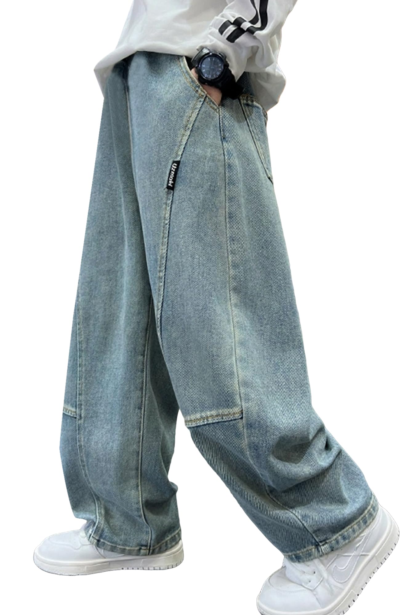 Pantalon Jean Garçon Happy Cherry - Coupe Ample Baggy, Cargo, Décontracté, Taille élastique 120-170 Cm