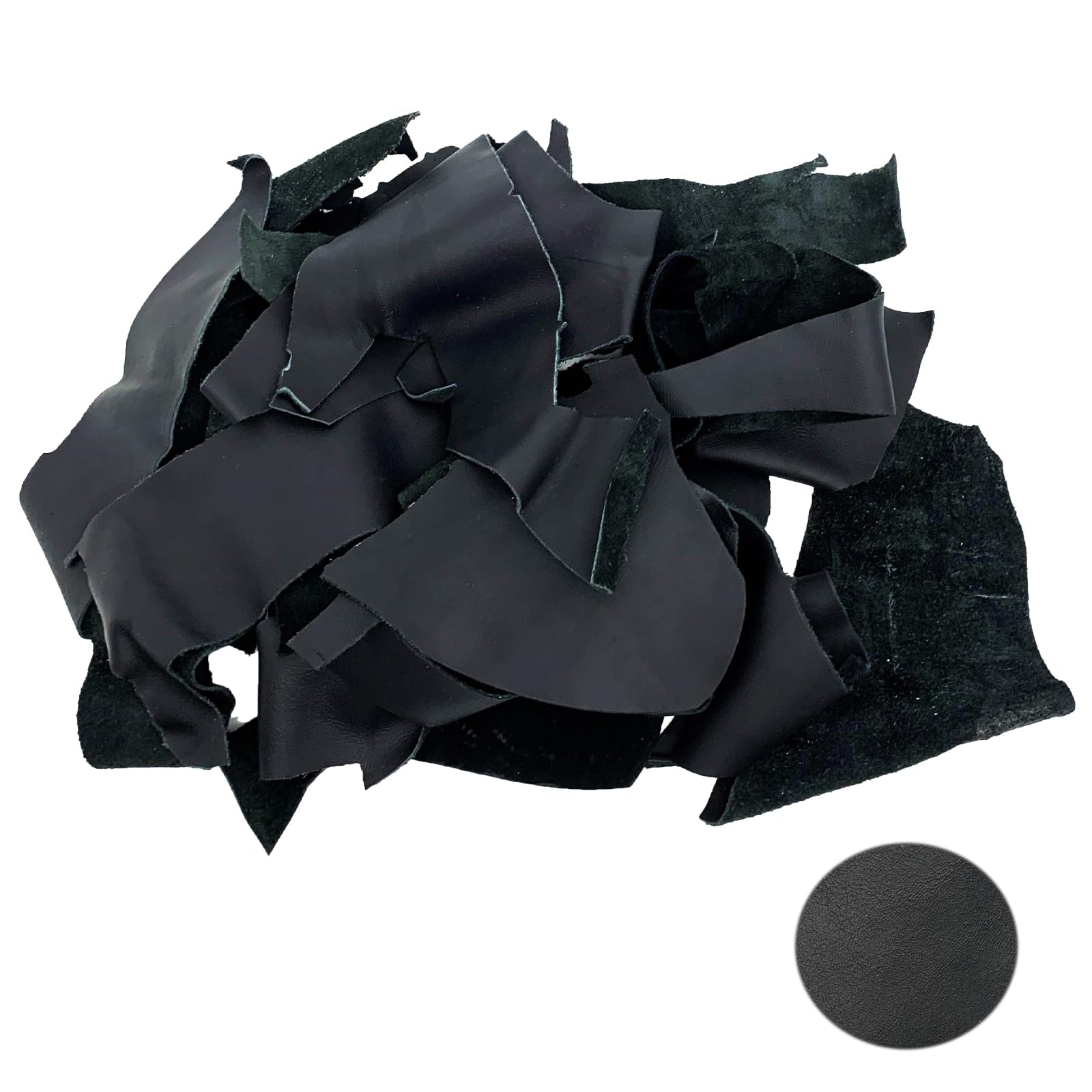 HAOONK Leather Scraps Genuine Cowhide Leather Sheets Remnants Various Sizes, Mixed Shapes 1.2-1.4mm Thick (Black/1LB)
