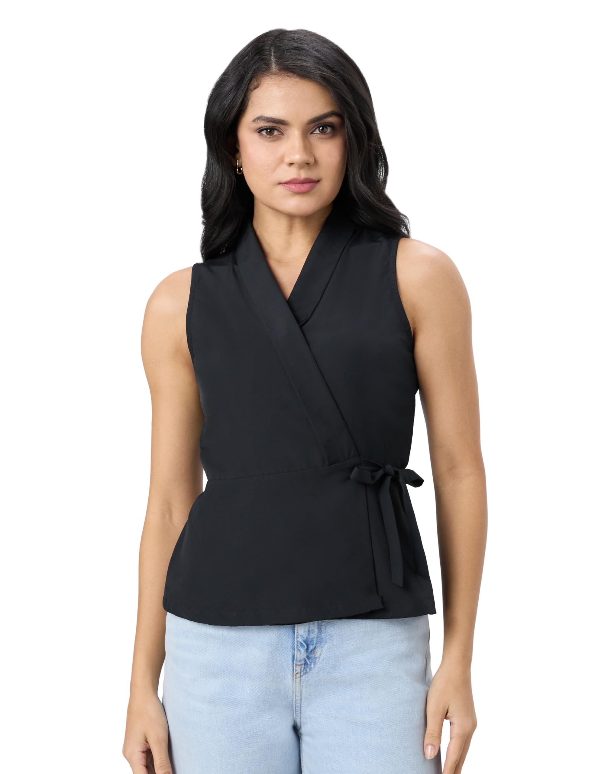 symbol premium Women's Solid Sleeveless Wrap Top (Regular Fit | Desk-to-Dinner)-picture-12