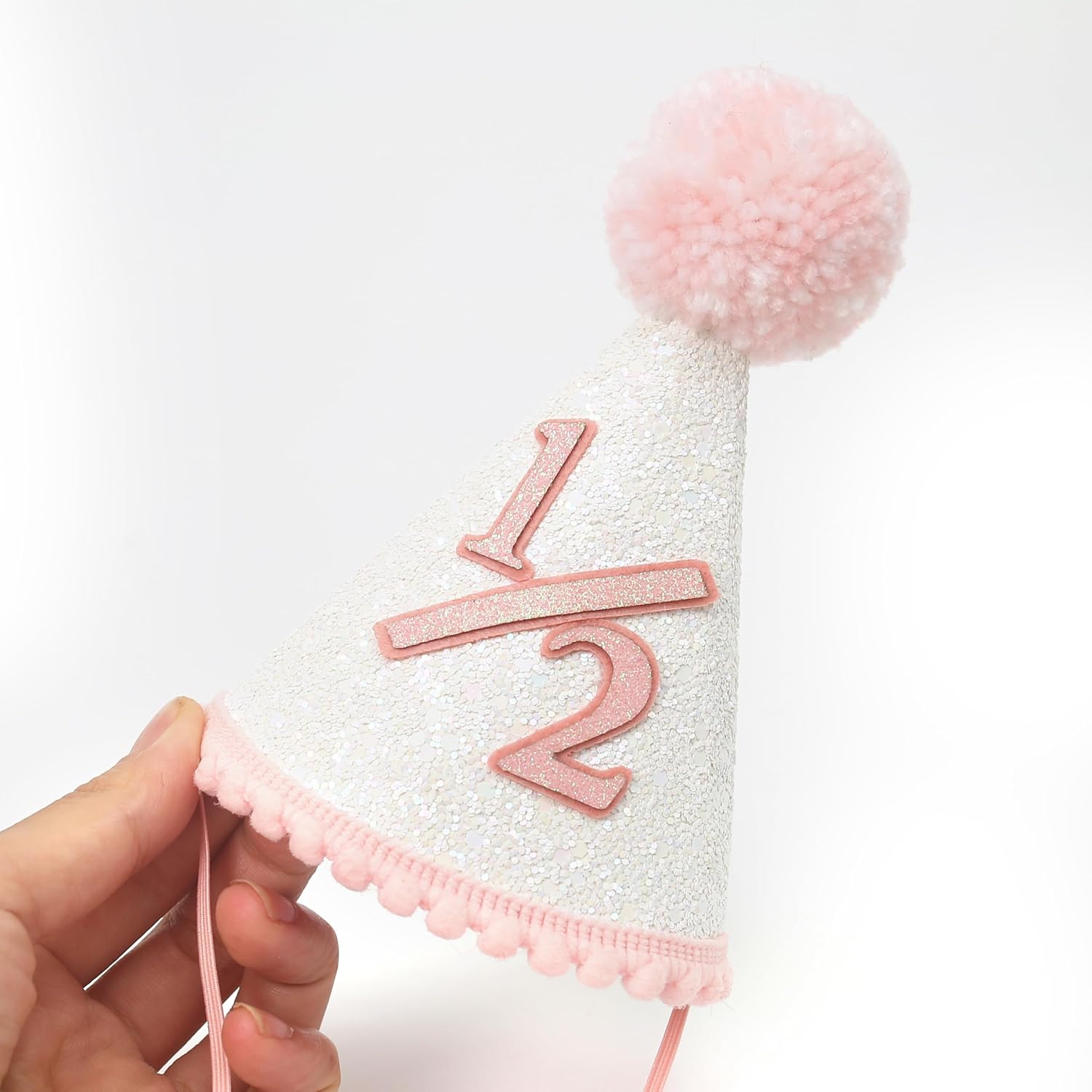 Pink Cone 1/2 Party Hats - Boho Birthday Hat For Girls，Happy Birthday Girl Party Hat In Pink，Princess Glitter Party Hat，Birthday Hat For Baby Girls(5.5in*3.1in. Elastic rope adjust range: 40-60cm)