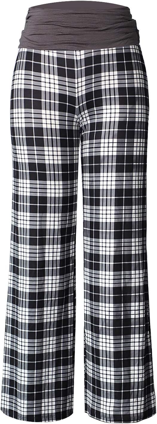 Gracyoga Women's Comfy Pajama Pants Wide Leg Lounge Palazzo Yoga Pants Stretch Casual Floral Print Fold Waist Pants - Image 4