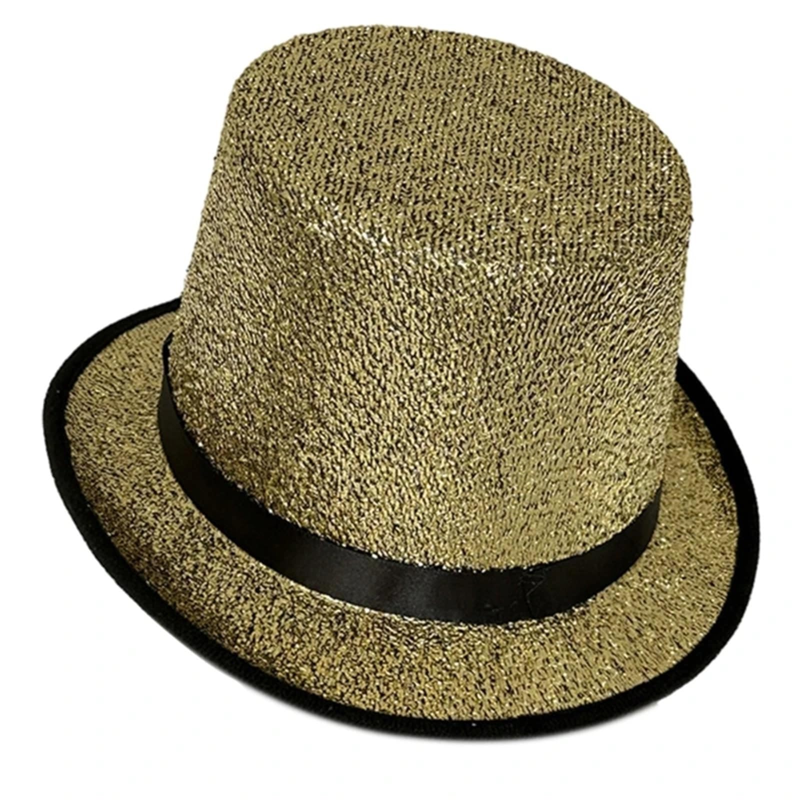 Sombrero de Copa Sombrero De Copa con Purpurina, Sombrero De ala Ancha, Sombrero De Copa De Vacaciones, Disfraz De Mago De ala Corta For Reuniones Al Aire Libre(Gold02)