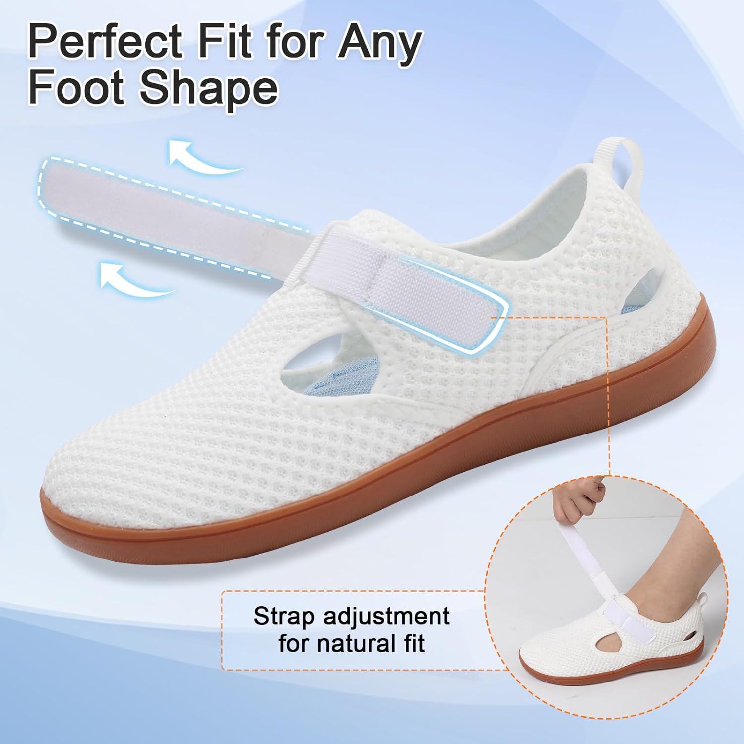 Scurtain Womens Walking Shoes Comfortable Wide Barefoot Shoes Adjustable Diabetic Neuropathy Nursing Shoes Breathable Non Slip Casual Flat Sandals - Image 3