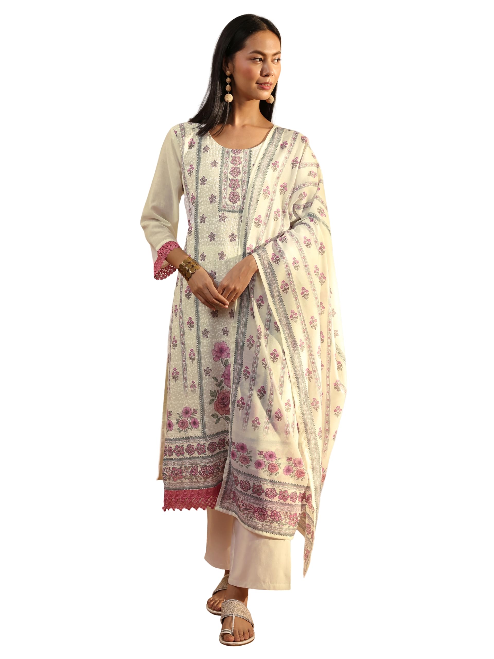 Printed Cotton Blend Straight Kurta With Trouser and Dupatta | daily wear suit-image-36