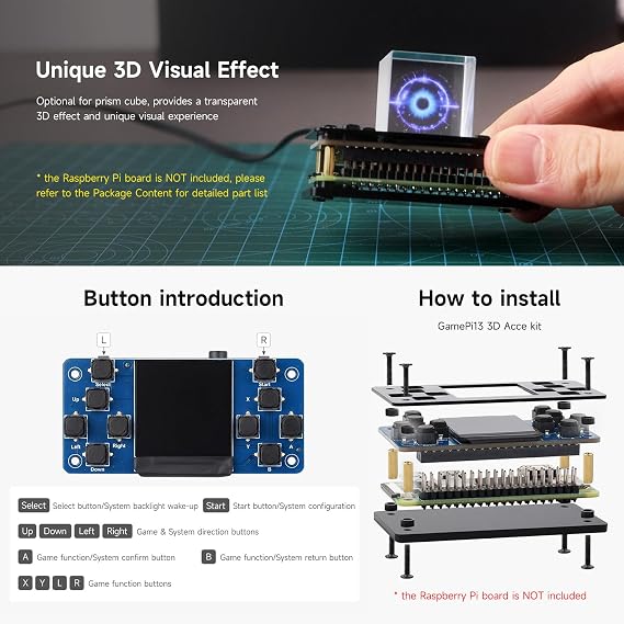 Waveshare 1.3inch LCD Game Console, Compatible with Raspberry Pi 5/4/Zero/Zero 2W/RP2040-PiZero, 240X240 Resolution, Built-in ST7789 Chip, SPI Interface,  with Case and Prism