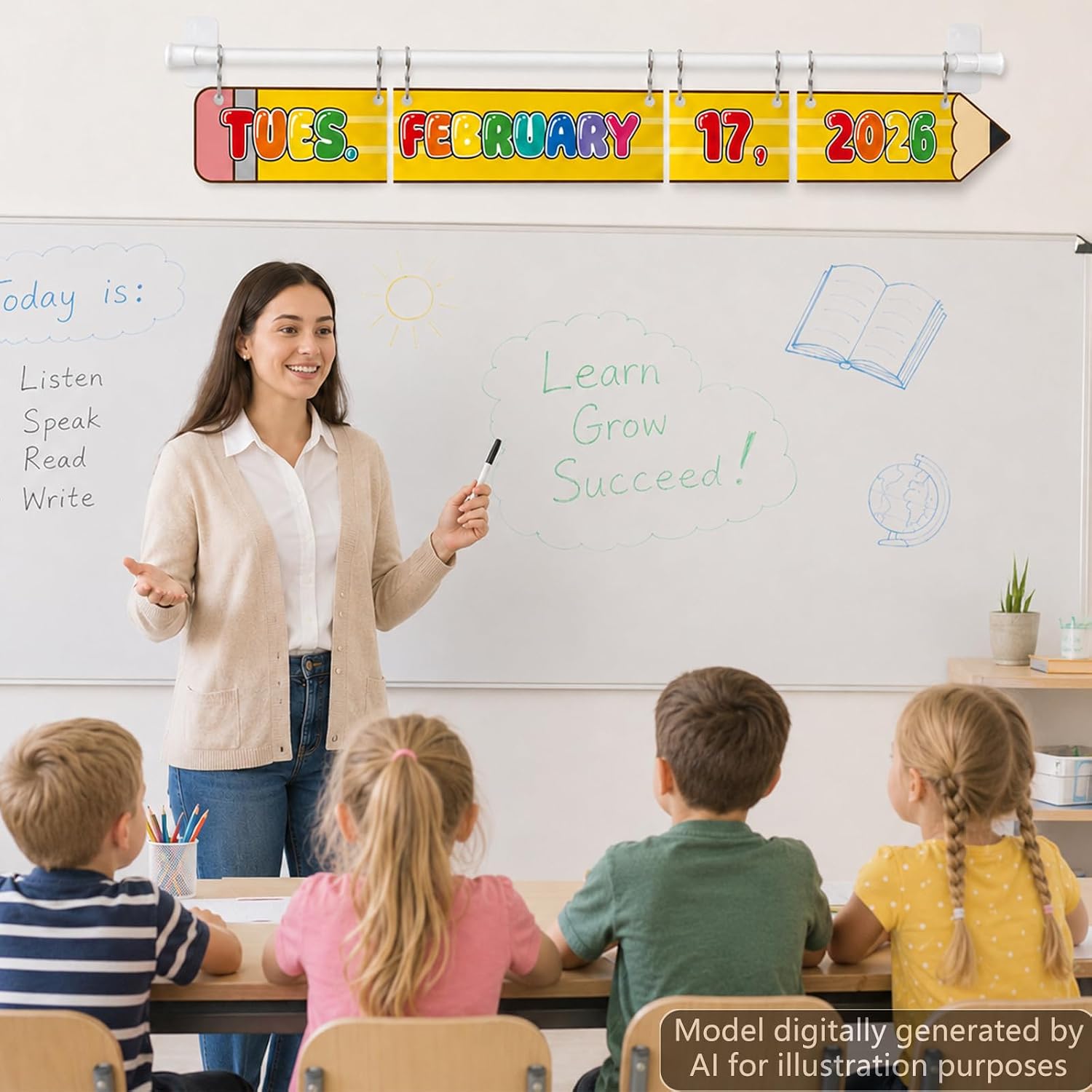 Pencil Flip Calendar for Classroom with Rod Holder Pencil Adjustable Flip Calendar Holder Bulletin Board Set Back to School Classroom Decor with Date Cards for Elementary Preschool Teacher Supplies image 5