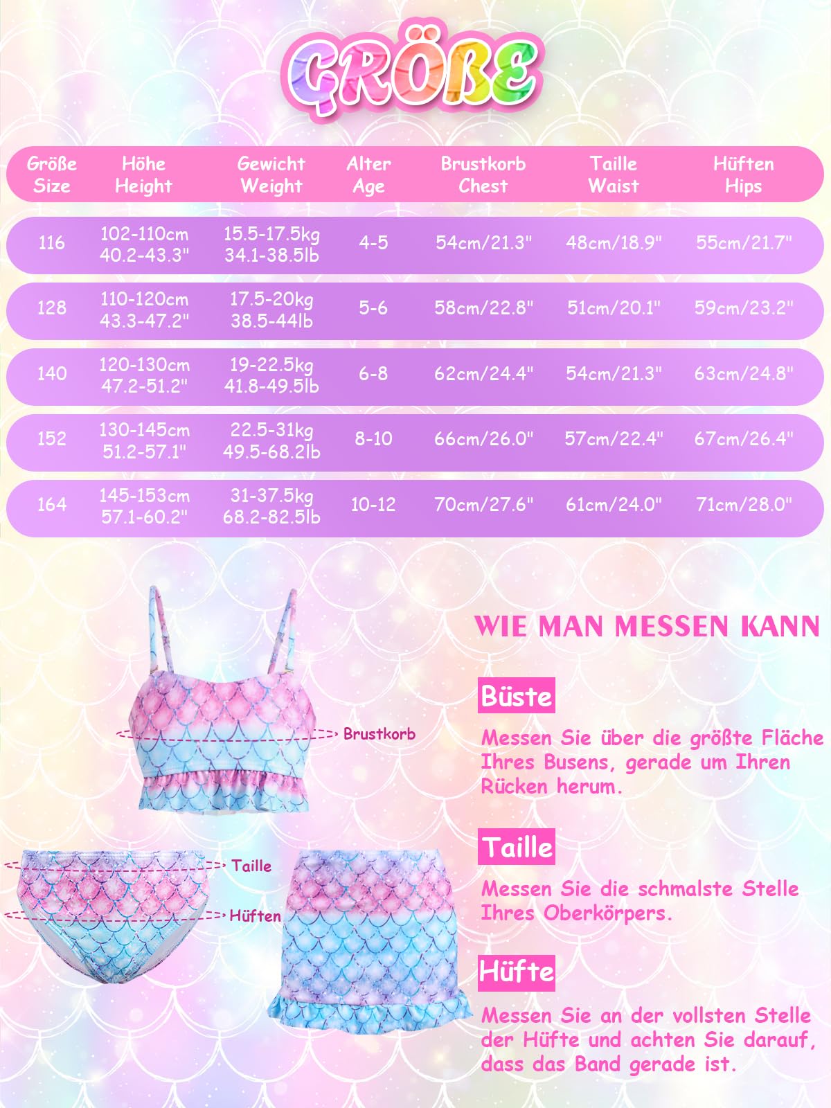Costume da bagno bikini bambina 3 pezzi bikini adolescente ragazza spallacci regolabili costumi da bagno sirena bambini 4-12 anni