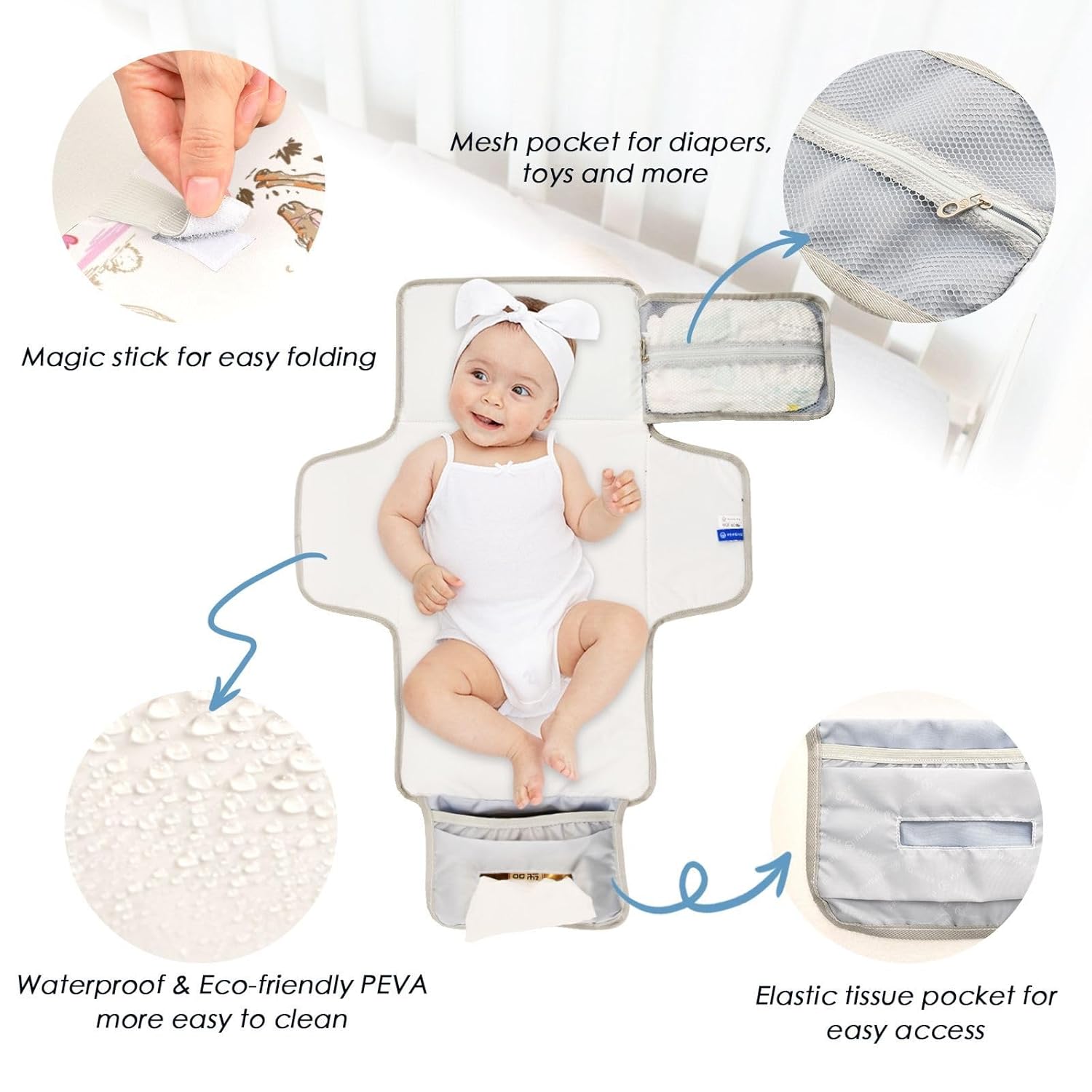 Portable Changing Pad for Baby - Cute Rodeo Cowgirl Waterproof Diaper Changing Mat Travel Changing Pad with Built-in Pillow - Shower Gift for Baby image 3 of 7 B0D12LD1VX