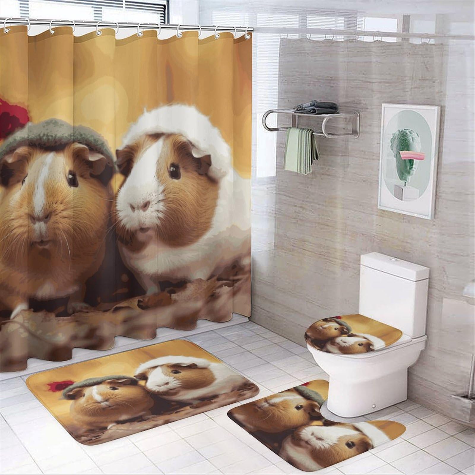 Rideau de douche avec tapis antidérapant pour sécuriser et embellir la salle de bain
