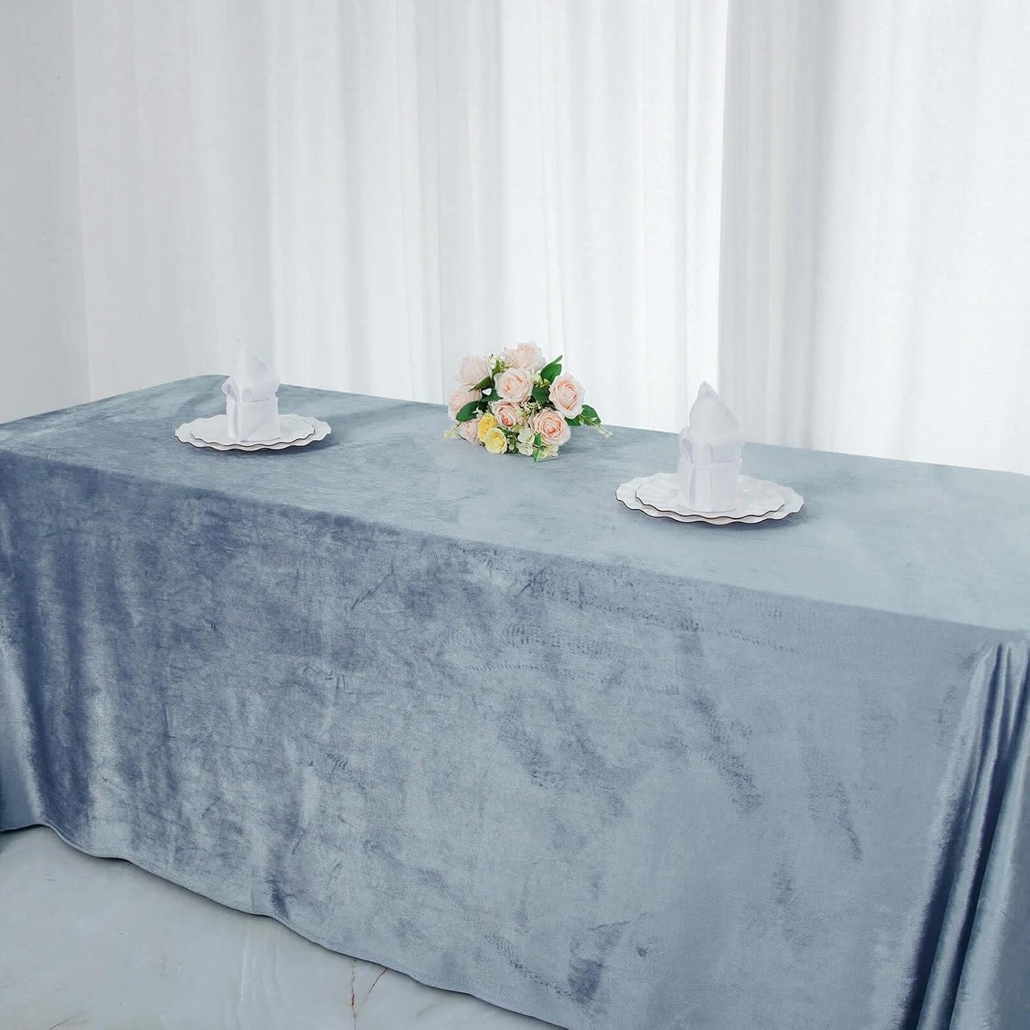 Efavormart Premium Velvet Dusty Blue 90" x 132" Rectangle Tablecloth for Wedding Party Events