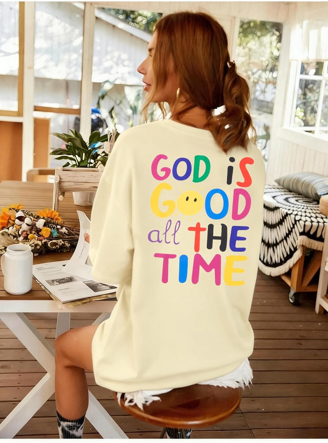 Christian Shirts for Women Oversized God is Good Shirt Jesus Bible Tshirts Religious Crewneck Short Sleeve Top - Image 5