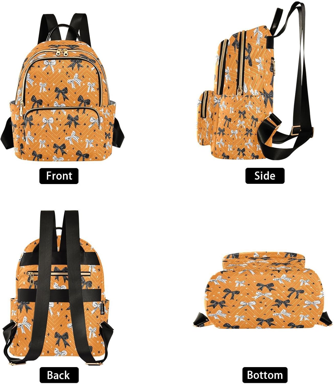 ALAZA Halloween Themed Bows Orange Mini Backpack Purse for Women Travel Bag Lightweight Shoulder Bag Fashion Daypack - Image 2