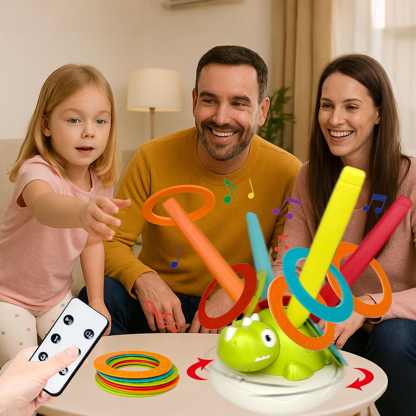 Giochi all'aperto 3 in 1, macchina sportiva multifunzionale con lanciarazzi e gioco di lancio ad anello e salto cancellare, giochi da giardino con telecomando e musica, giocattoli sportivi