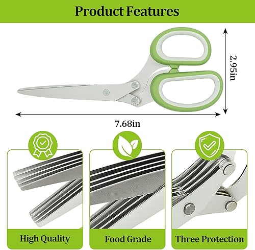 Miniatura 2 de Tijeras de hierbas, tijeras de cocina de 5 cuchillas, cortador de hierbas, tijeras de cebolleta, tijeras de cocina multiusos para cortar y pelar