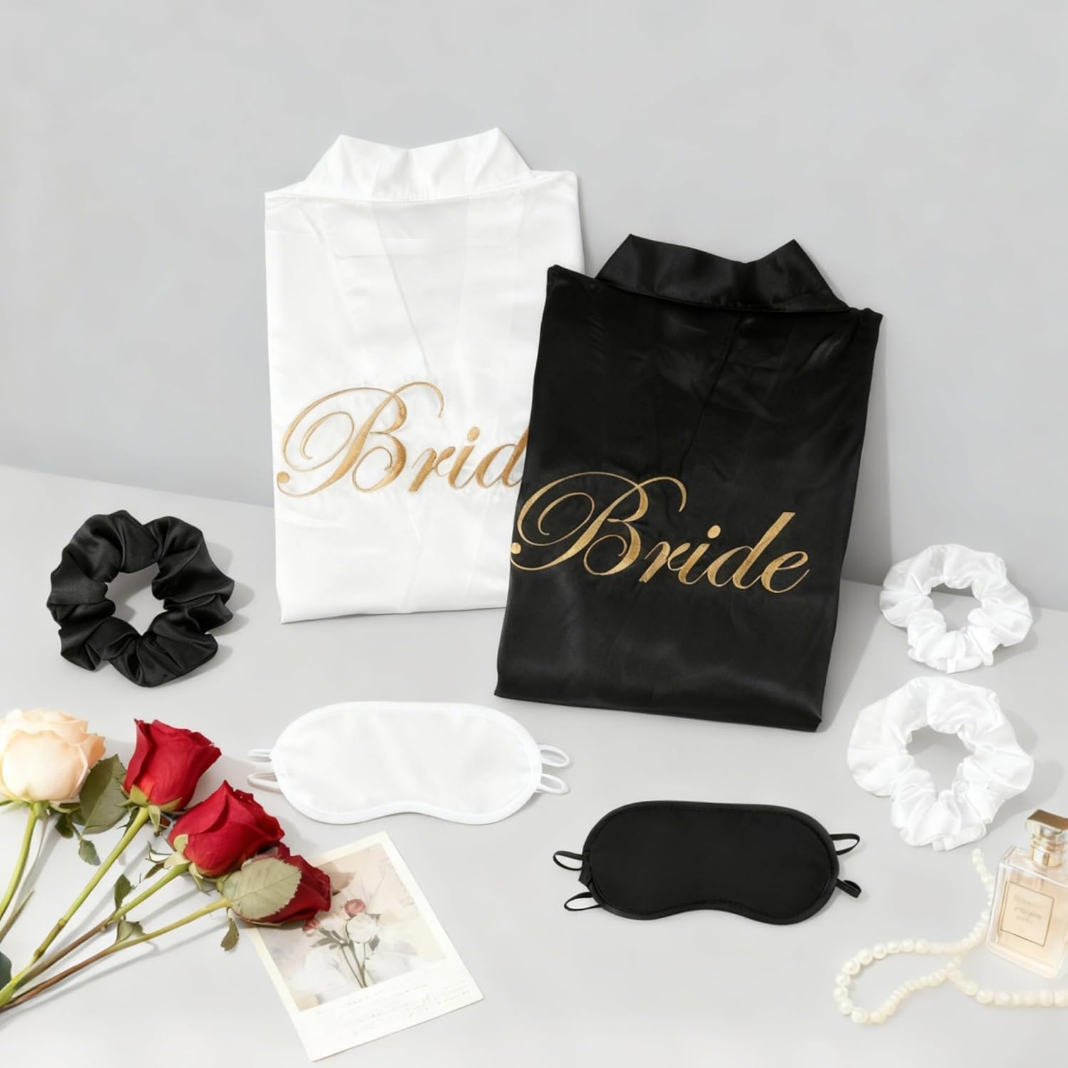 8 Pcs Bridesmaid Robe Sets with Sleeping Eye Mask Elastic Headband Silky Satin Bridal Party Robe for Women Wedding