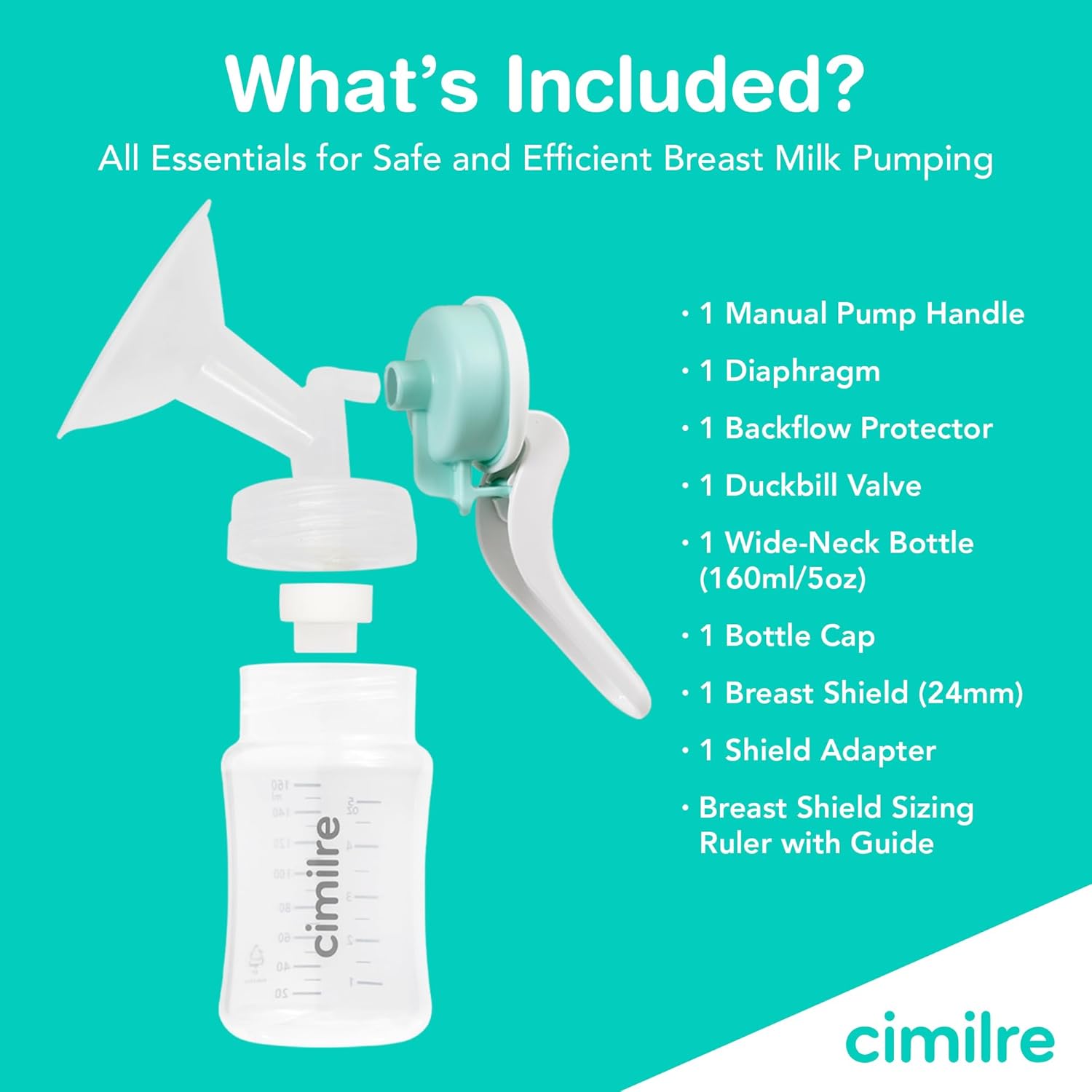 M1 Manual Breast Pump Kit – Portable, Quiet Breastfeeding Pump with Ergonomic Handle, Closed System & Wide‑Neck Bottle for Travel, Backup & On‑The‑Go Moms