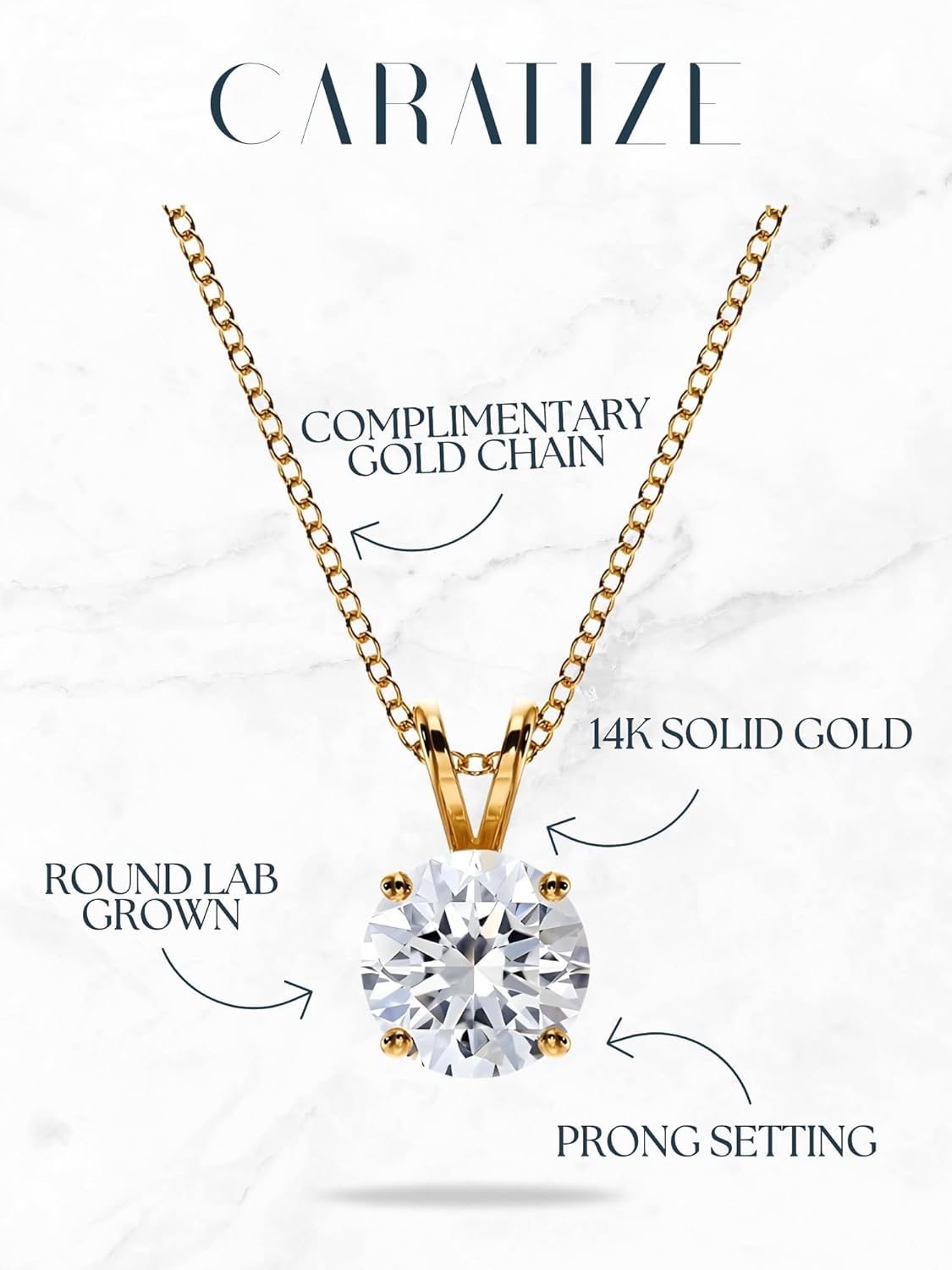 Lab-Grown Diamond Necklace, Round Brilliant Solitaire Pendant, IGI Certified, 0.25–2.00 Carat, 14K Solid Gold Fine Jewelry for Women - Image 3