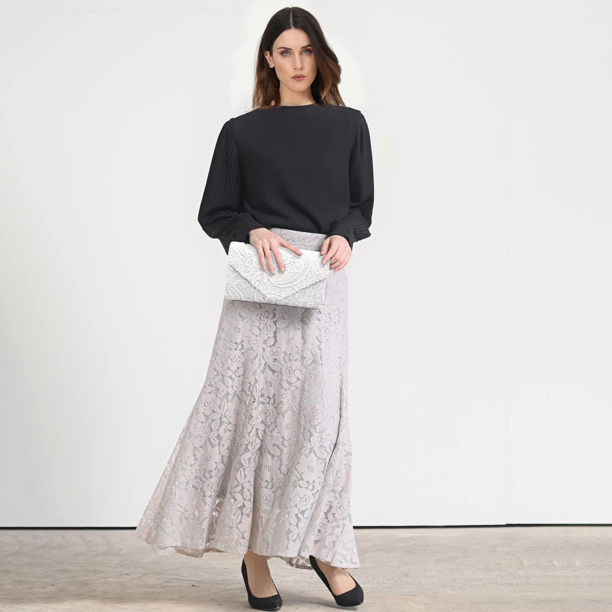 Damen Abendtasche Spitze Clutch Elegant Hochzeit Taschen Umhängetasche Handtasche Satin Bag und Party Ball Abend Handtasche Brauttasche Schultertasche