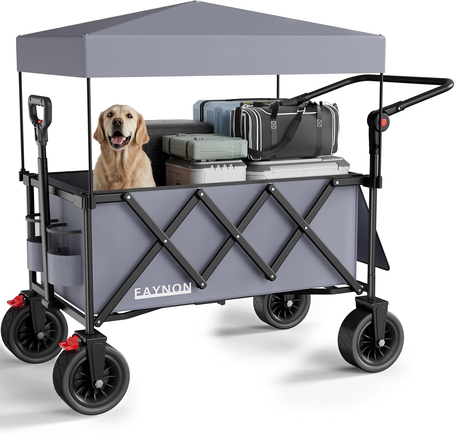 3 in 1 Collapsible Wagon with 300lbs Weight Capacity,150L Heavy Duty Utility Cart with Removable Canopy,with Big All-Terrain Beach Wheels & Drink Holders,Gray