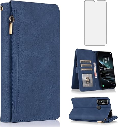 Asuwish Compatible con Alcatel TCL 4X 5G (T601DL) TCL 20 A 5G (T768S), funda tipo cartera de vidrio templado, protector de pantalla con cremallera, Asuwish Compatible con Alcatel TCL 4X 5G (T601DL) TCL 20 A 5G (T768S), funda tipo cartera de vidrio templado, protector de pantalla con cremallera,