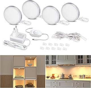 WOBANE LED Schrankbeleuchtung Dimmbar,4er Warmweiß Vitrinenbeleuchtung,Helle Unterbauleuchte für Küche,Schrank,Regale,Kleiderschrank,2700K,112 LEDs,24V