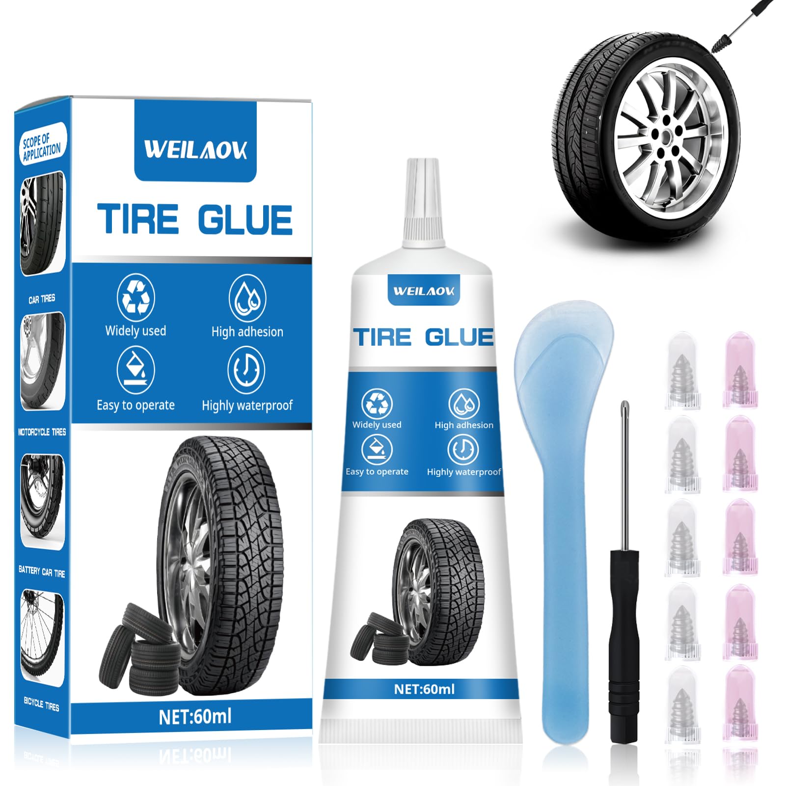 40 Chiodi In Gomma Per Riparazione Pneumatici - Kit Universale Per Auto, Moto, Trattori, ATV - Misure 5,2x12mm E 6,6x15mm