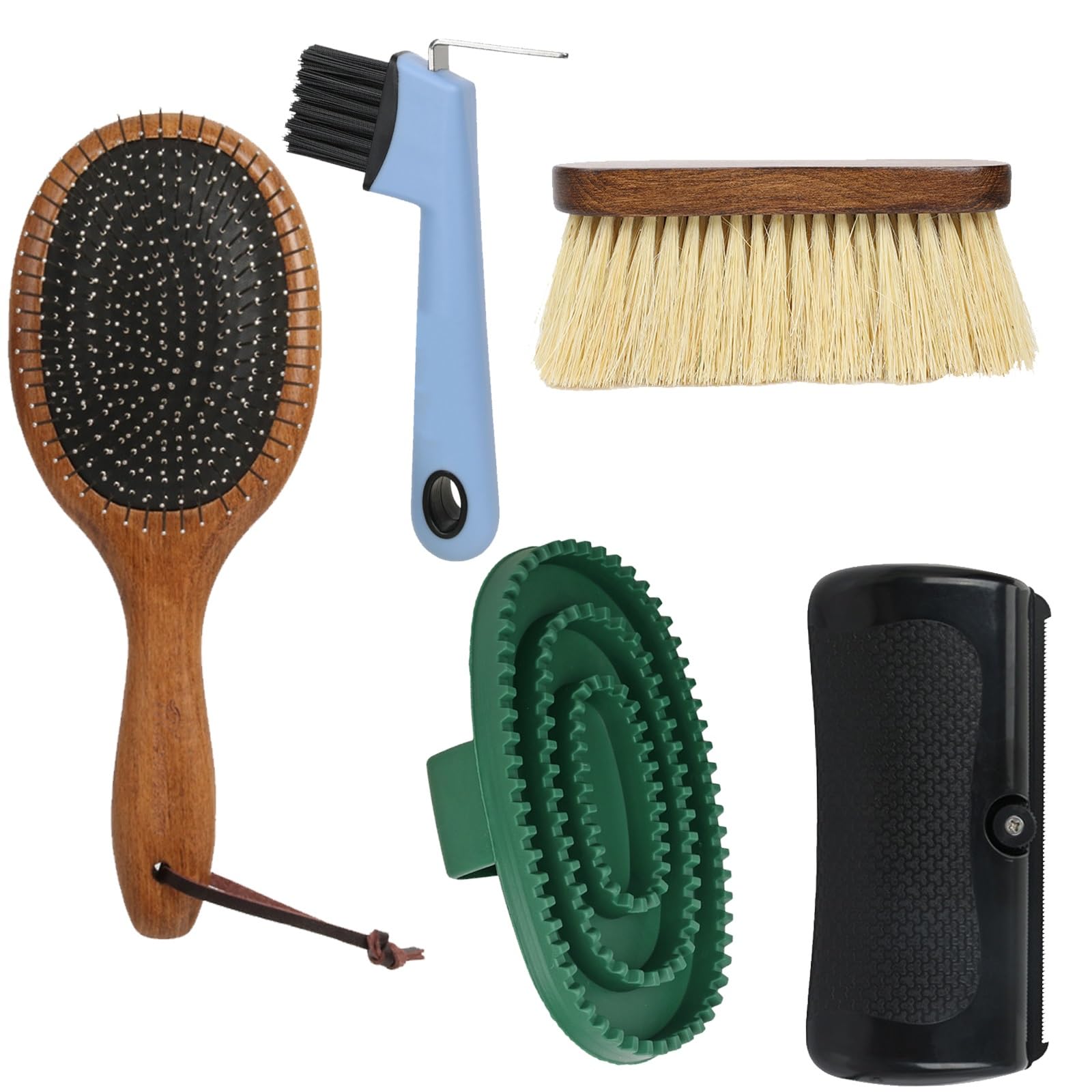 Kit de aseo de caballos, 5 piezas con cepillo para pezuñas, peine de cola, raspador de pelo, cepillo facial para cuidado equino