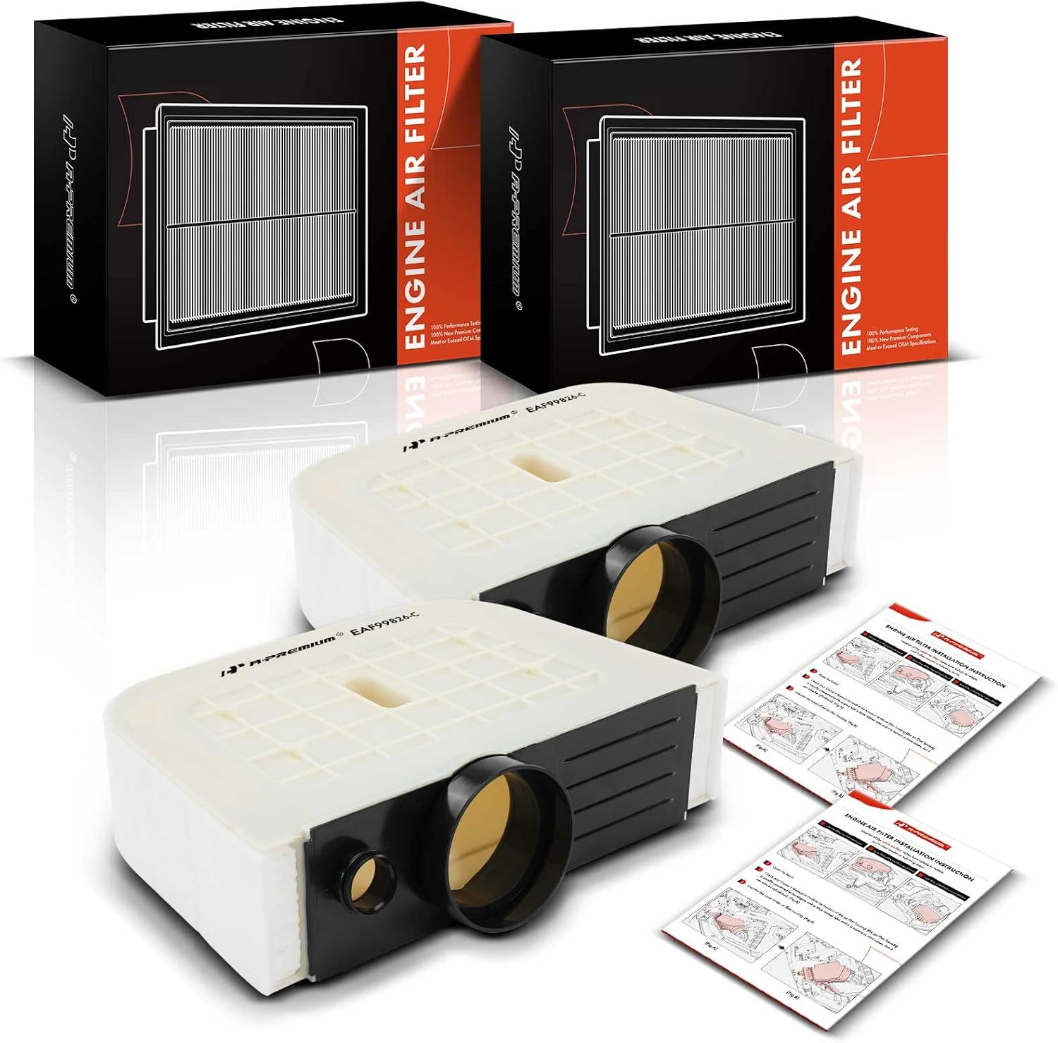 A-Premium 2-PC Front Engine Air Filter Compatible with Audi Q7 2016-2022 2.0L, 2016-2019 3.0L, DOHC, Replace# 4M0133843C