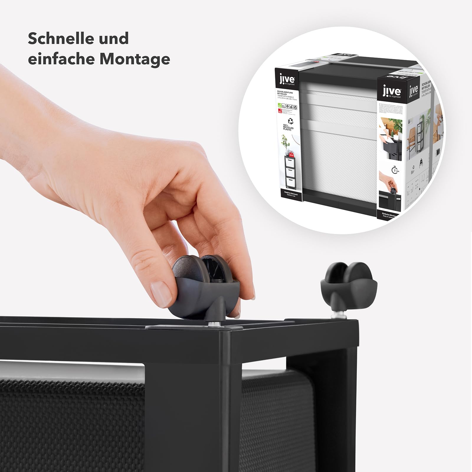 Rotho Jive Schubladenbox Rollcontainer mit 3 Schubladenboxen 16 L Schwarz | Büro Organizer Mit 3 Schubladen, Mobiler Rollwagen, Schubladenturm Für Schreibtisch Und Lego Aufbewahrung Mit Kunststoffboxen