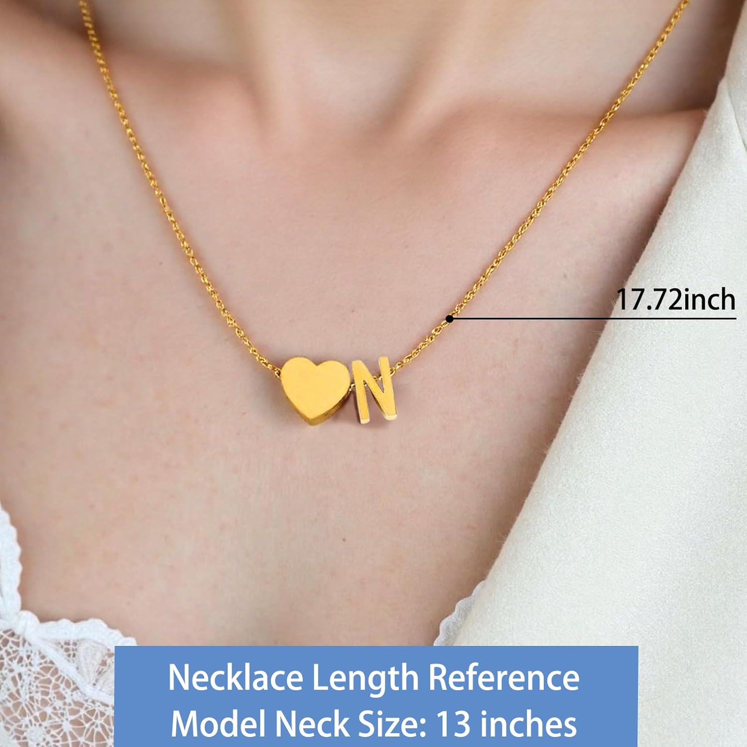 ZOORON Gold Heart Initial Necklace for Women - 18K Gold Plated Letter A-Z Pendant Necklace Dainty & Trendy Heart Necklaces, Tiny Personalized Pendant Name Birthday Gifts - Image 5