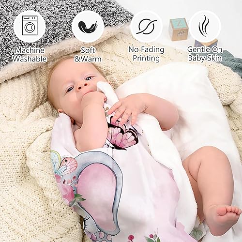 Miniatura 5 de Hoomall Manta de bebé personalizada de 28 x 40 pulgadas, manta de texto personalizada de elefante rosa con nombre, manta de franela súper suave para