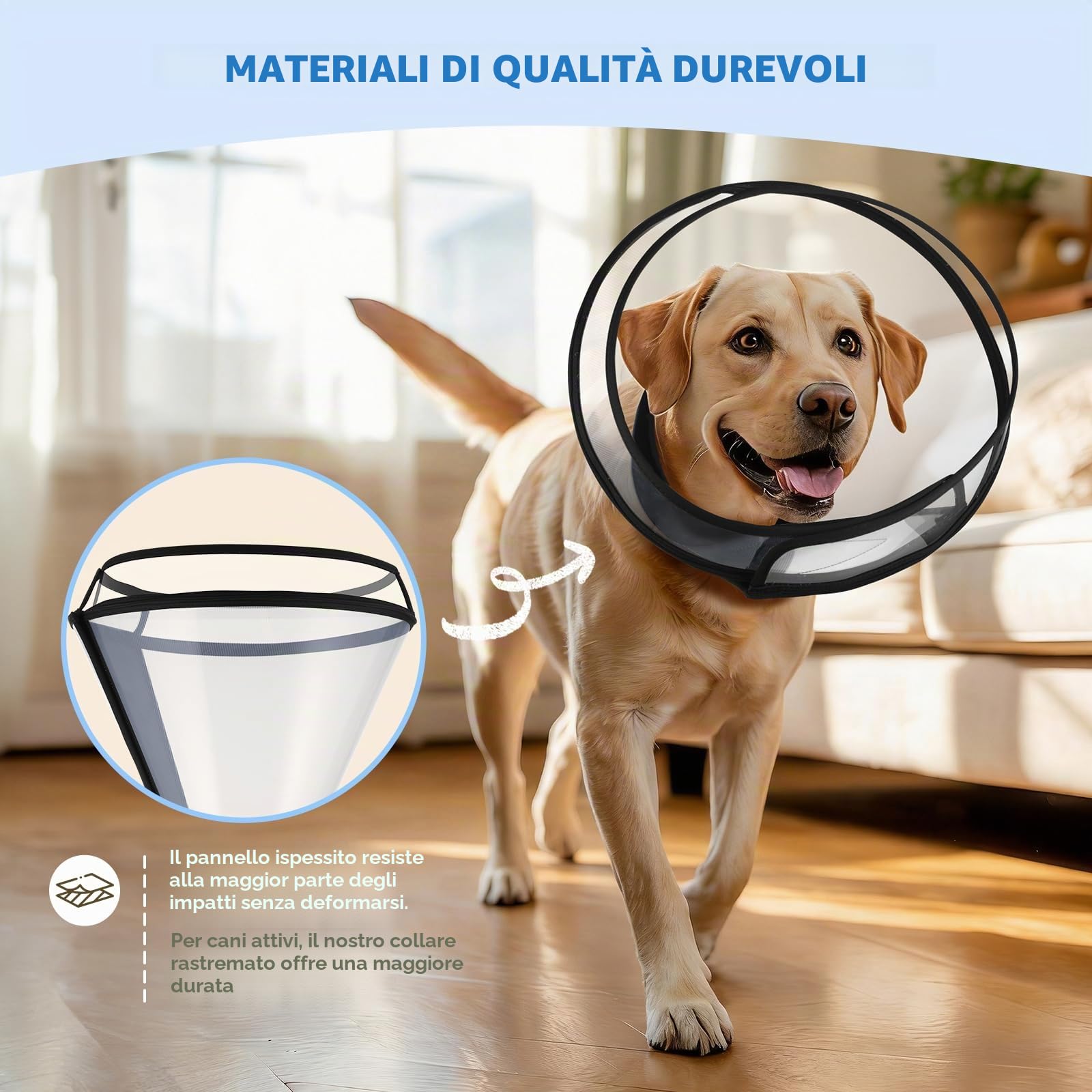 Collare a Cono per Cani Dopo l'Intervento Chirurgico – Materiale PP Resistente Aggiornato, Collare di Recupero per Animali Trasparente Regolabile per Cani Piccoli, Medi e Grandi, Collare Elisabettano