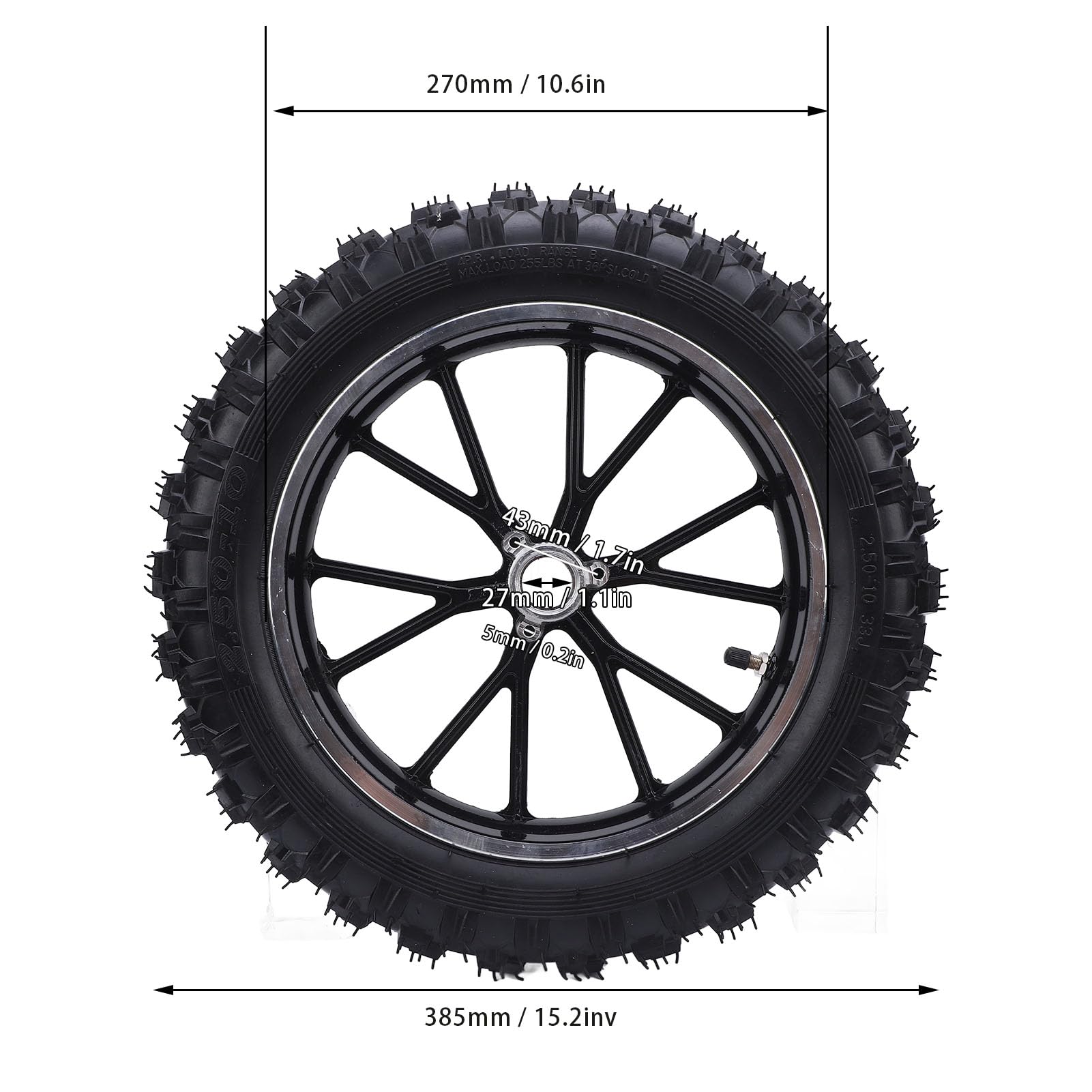 Ejoyous Opona na piastę Koła 2,5-10, Gumowa Opona Odporna na Zużycie do Minirowerów i Motocykli Terenowych (BLACK)