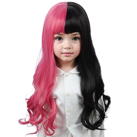 Linfairy Kids Pink and Black Wig Halloween Costume Cosplay Wig for Child