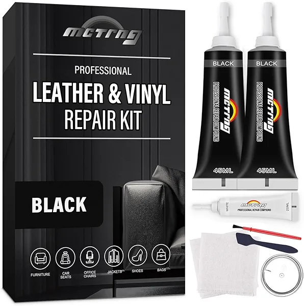 MCTRHG Black Leather Seat Repair Kit for Cars, Auto Vinyl Seat Repair Kit for Car Steering Wheel, Dashboard, Console, Fix Tear, Burn Hole, Crack on Car Upholstery, Faux, Artificial, Genuine Pleather