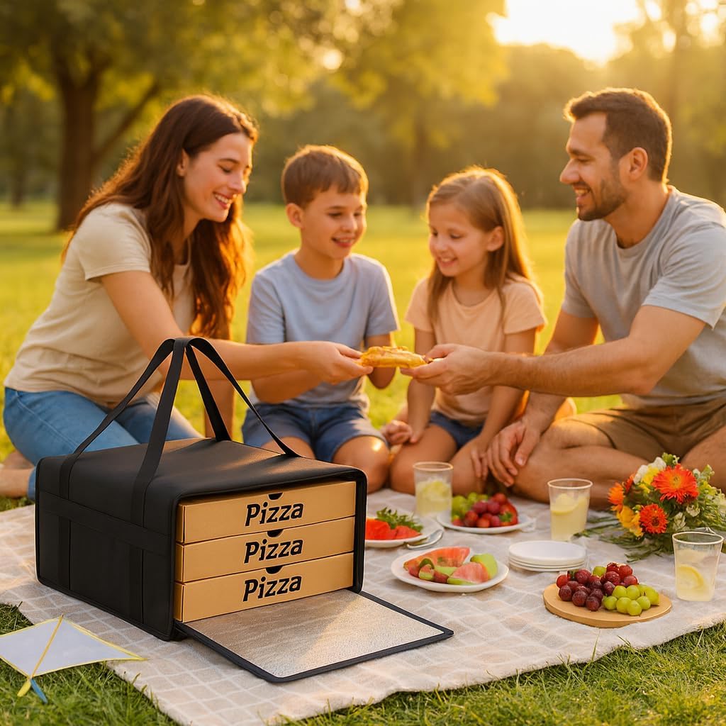 Bodaon Pizza Bags for Delivery 16" x 16" x 6" – Compact Pizza Bag Holds Up to 3 Boxes, Foldable Thermal Carrier Cooler for Delivery Drivers