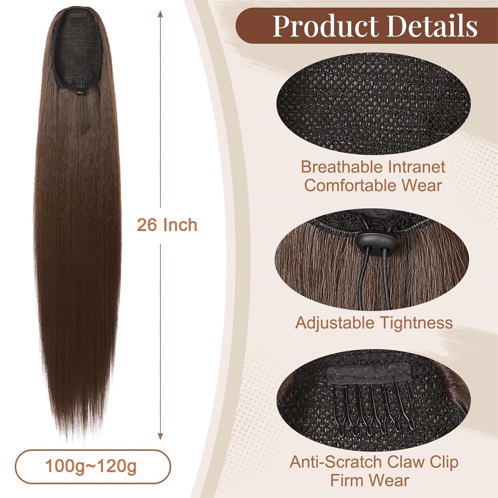 Donne #4 Extension for capelli con clip for coda di cavallo dritta coulisse, 100% umani Uso quotidiano(20inches)