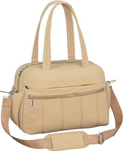Travel Bag for Women, Compact Duffle Bag with Multiple Pockets & Wet Pocket, Puffer Tote Bags with High Comfort for Travel, Work, Weekend, Overnight, Flight, Commute, MZTUE, khaki, Lightweight